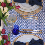 Load image into Gallery viewer, Blue block printed cotton tablecloth
