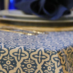 Load image into Gallery viewer, Blue block printed cotton tablecloth
