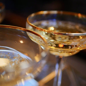Gold rimmed, vintage champagne glasses