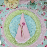 Load image into Gallery viewer, Summer Tablescape, wicker Les Ottomans plates, HMA Decor Linens, Rosebud tablecloth
