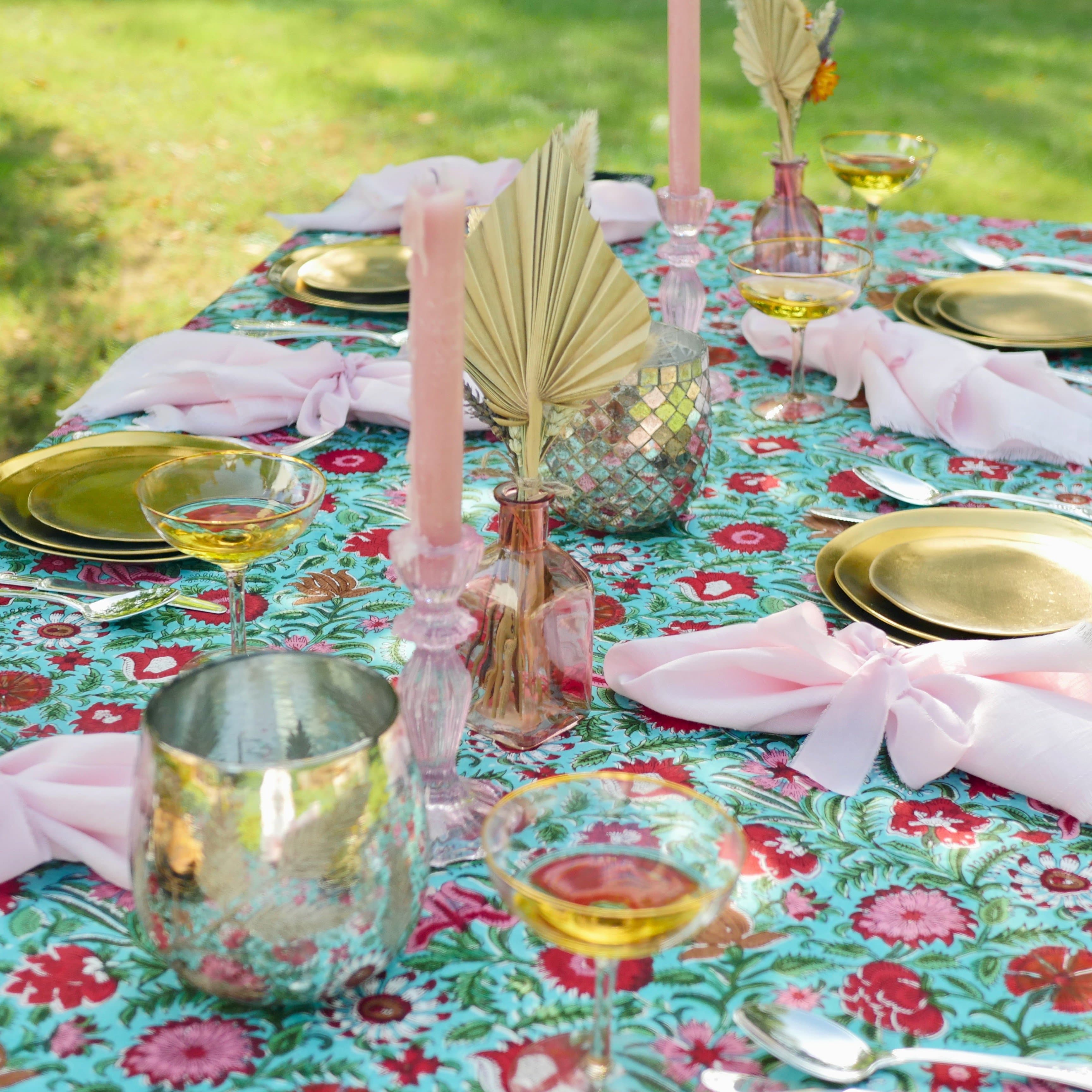Colourful Tablescape, Pink Glass Candlesticks 