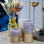 Load image into Gallery viewer, grey and gold pillar candles
