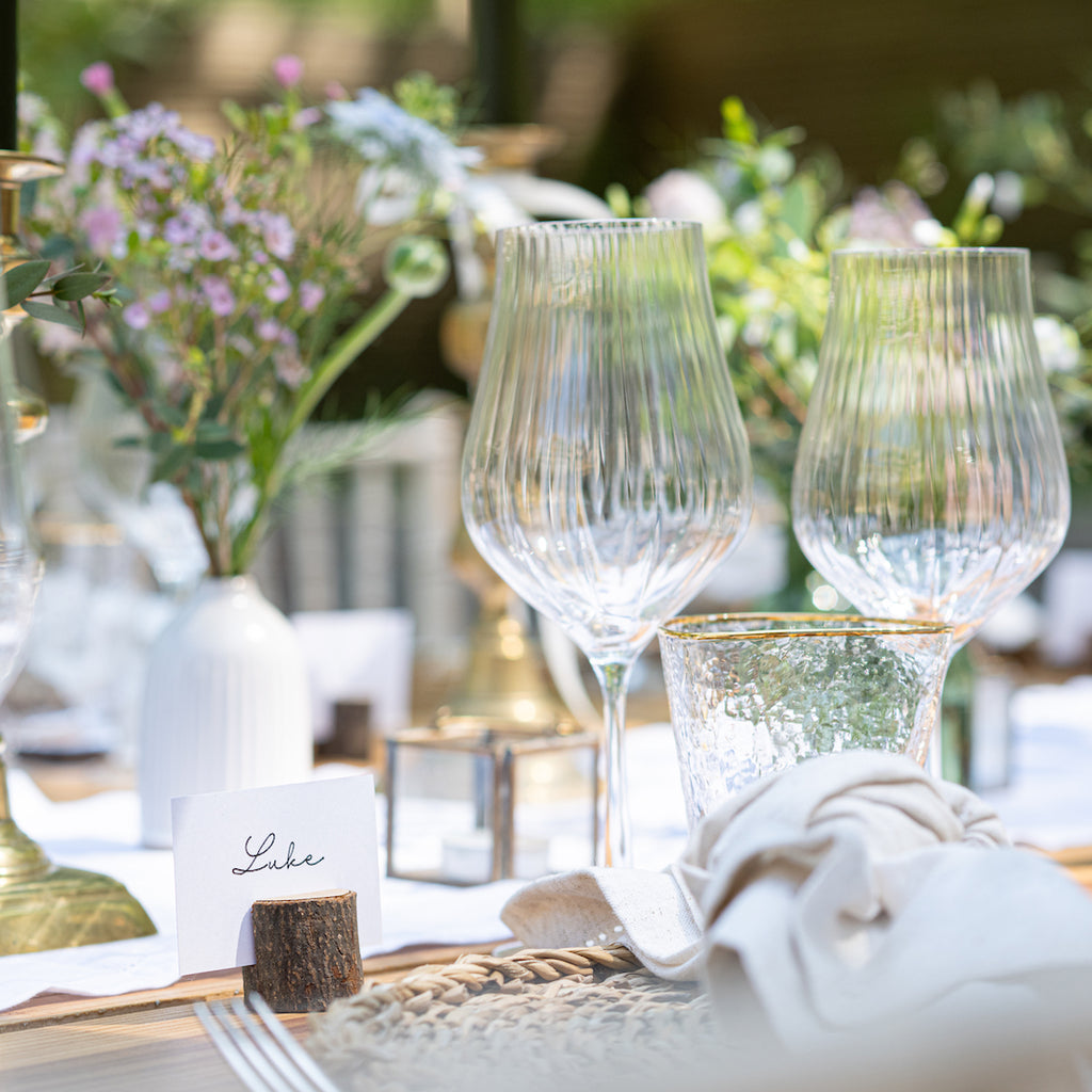 fluted wine glass on wedding tablescape