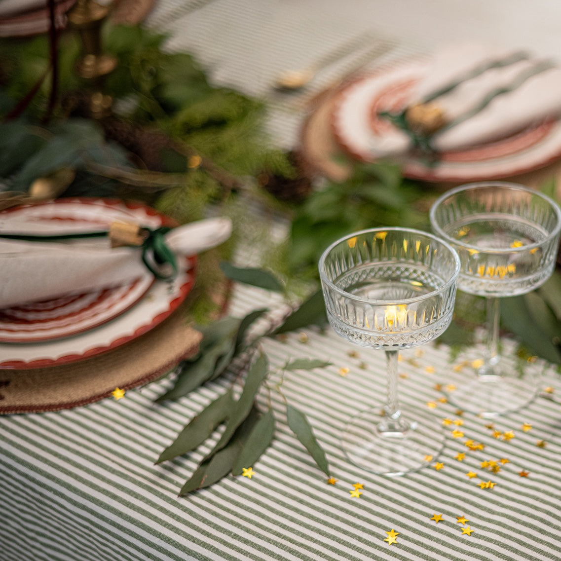 HERITAGE GREEN STRIPED TABLECLOTH