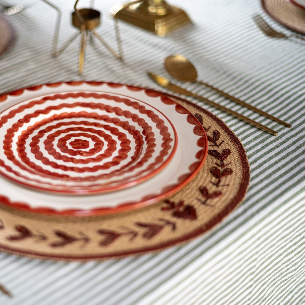 HERITAGE GREEN STRIPED TABLECLOTH