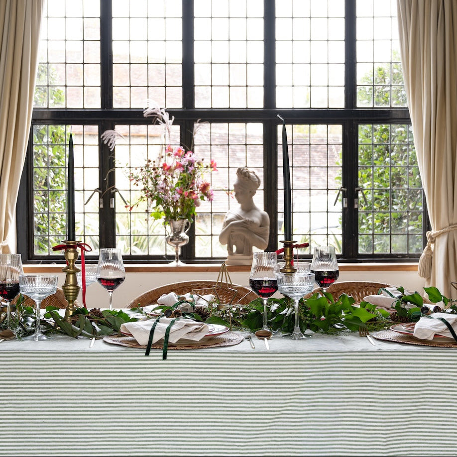 HERITAGE GREEN STRIPED TABLECLOTH