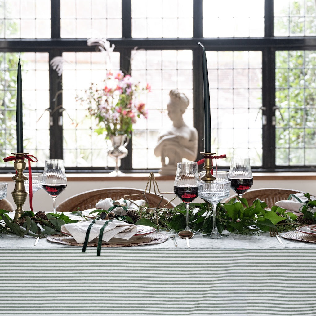 HERITAGE GREEN STRIPED TABLECLOTH