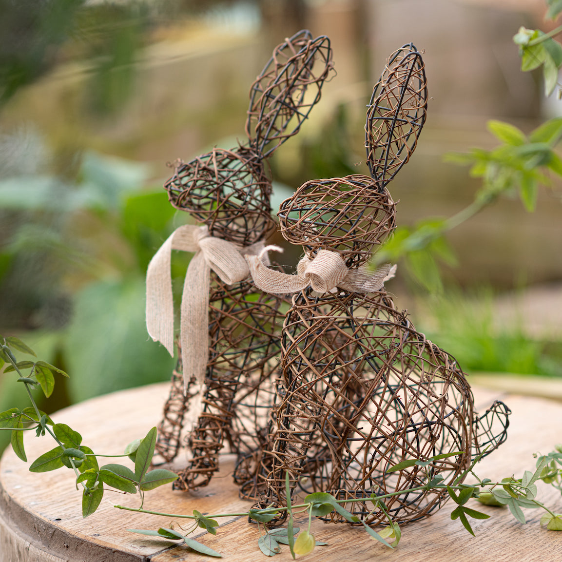 Pair of rattan easter bunnies 