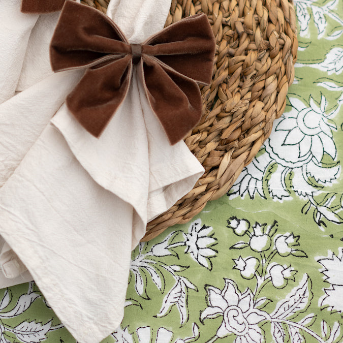 Green Indian block-printed tablecloth