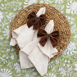 Mocha brown velvet napkin bows 