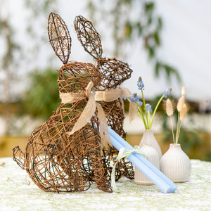 Rattan rustic bunny for Easter tablescape 