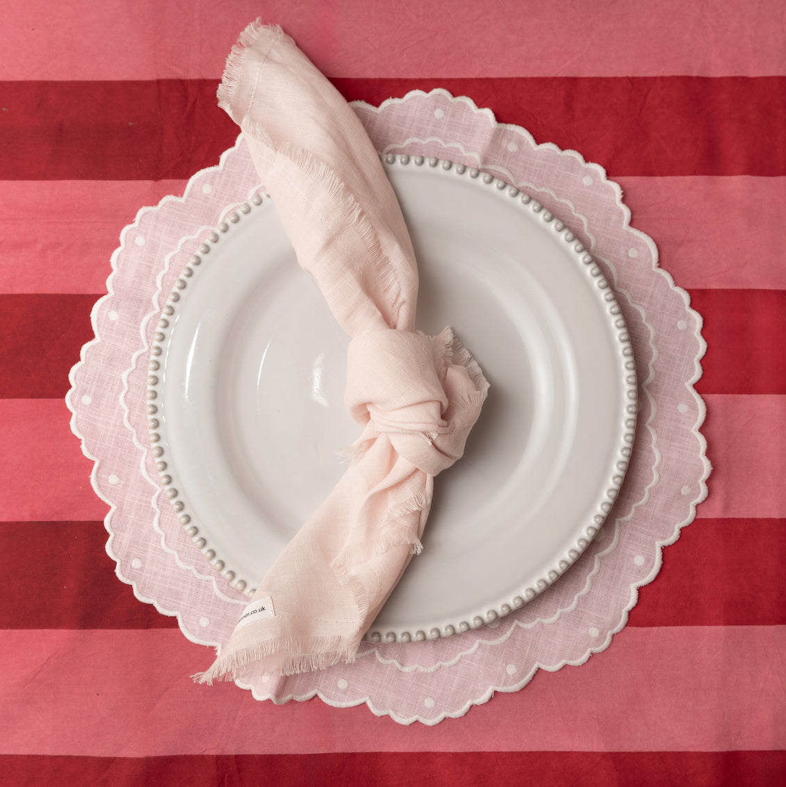 Pink scalloped linen napkin or placemat