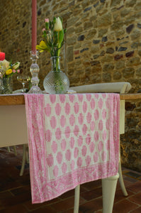 Pink floral pattern, block printed table runner