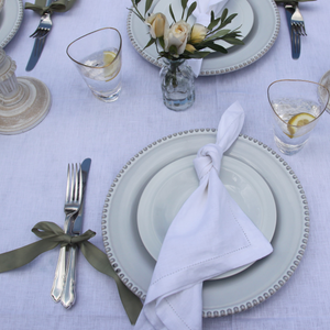 WHITE FRINGED LINEN TABLECLOTH