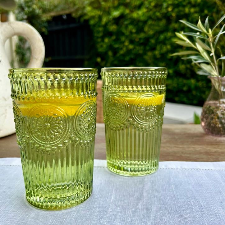 Green patterned water glasses