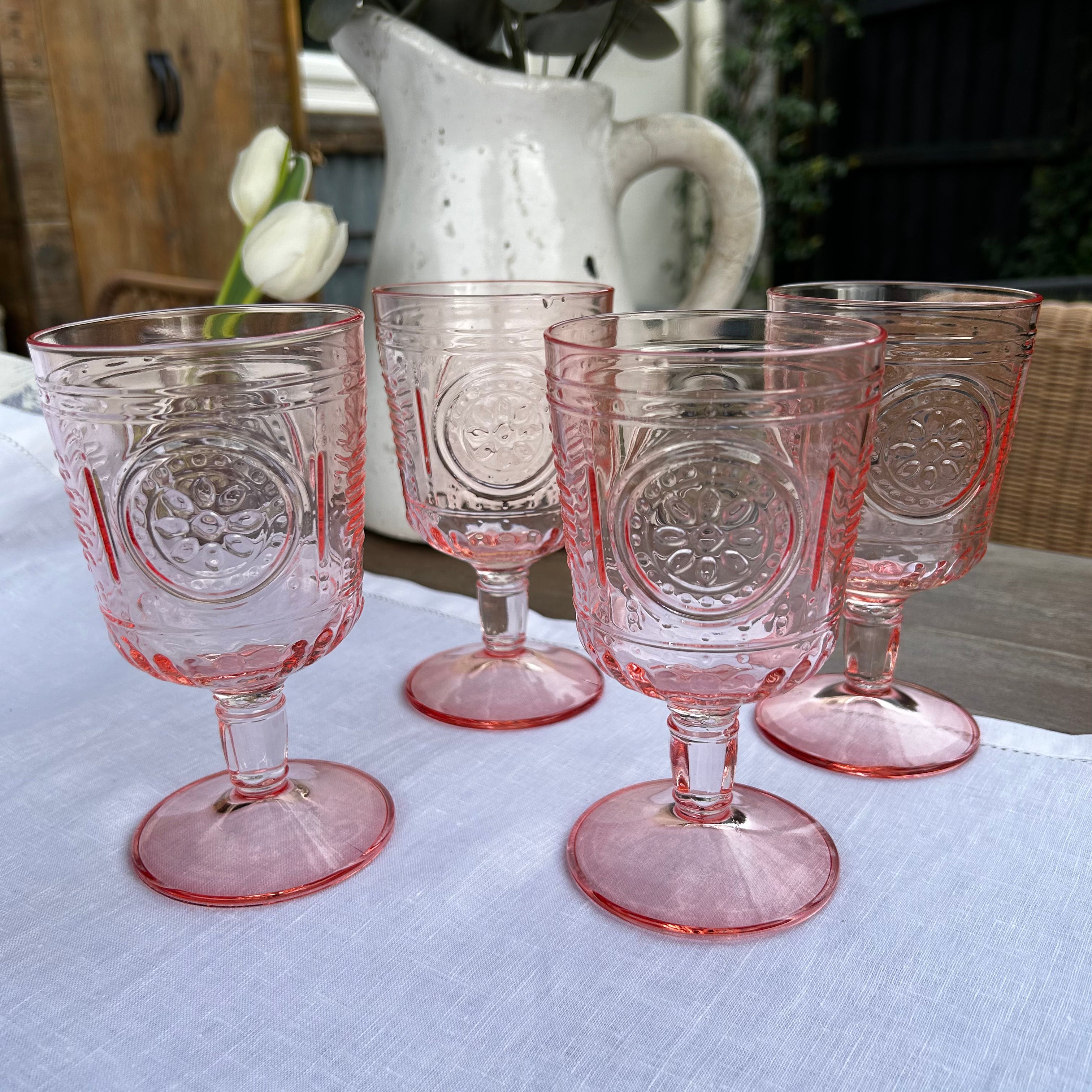Pink glass wine glasses