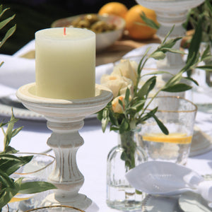 CLOUDY WHITE PILLAR CANDLES - Pair