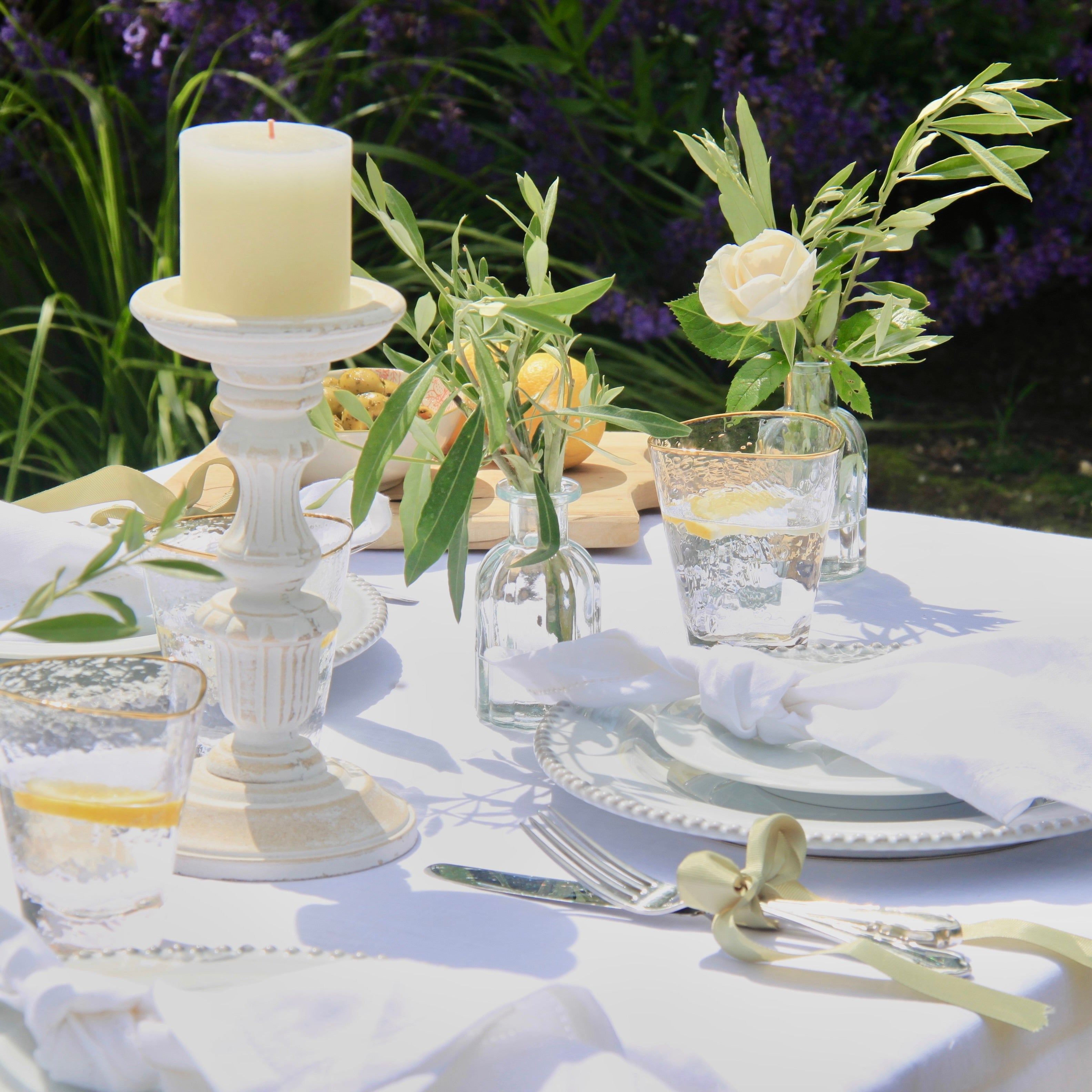 CLOUDY WHITE PILLAR CANDLES - Pair