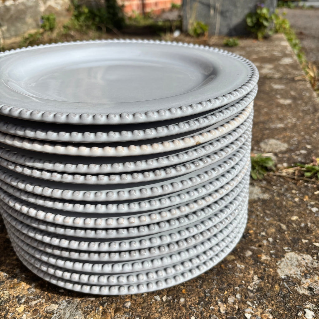 White bobble dinner plates for wedding tableware hire