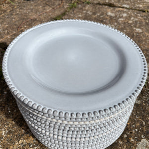 White bobble dinner plates for wedding tableware hire
