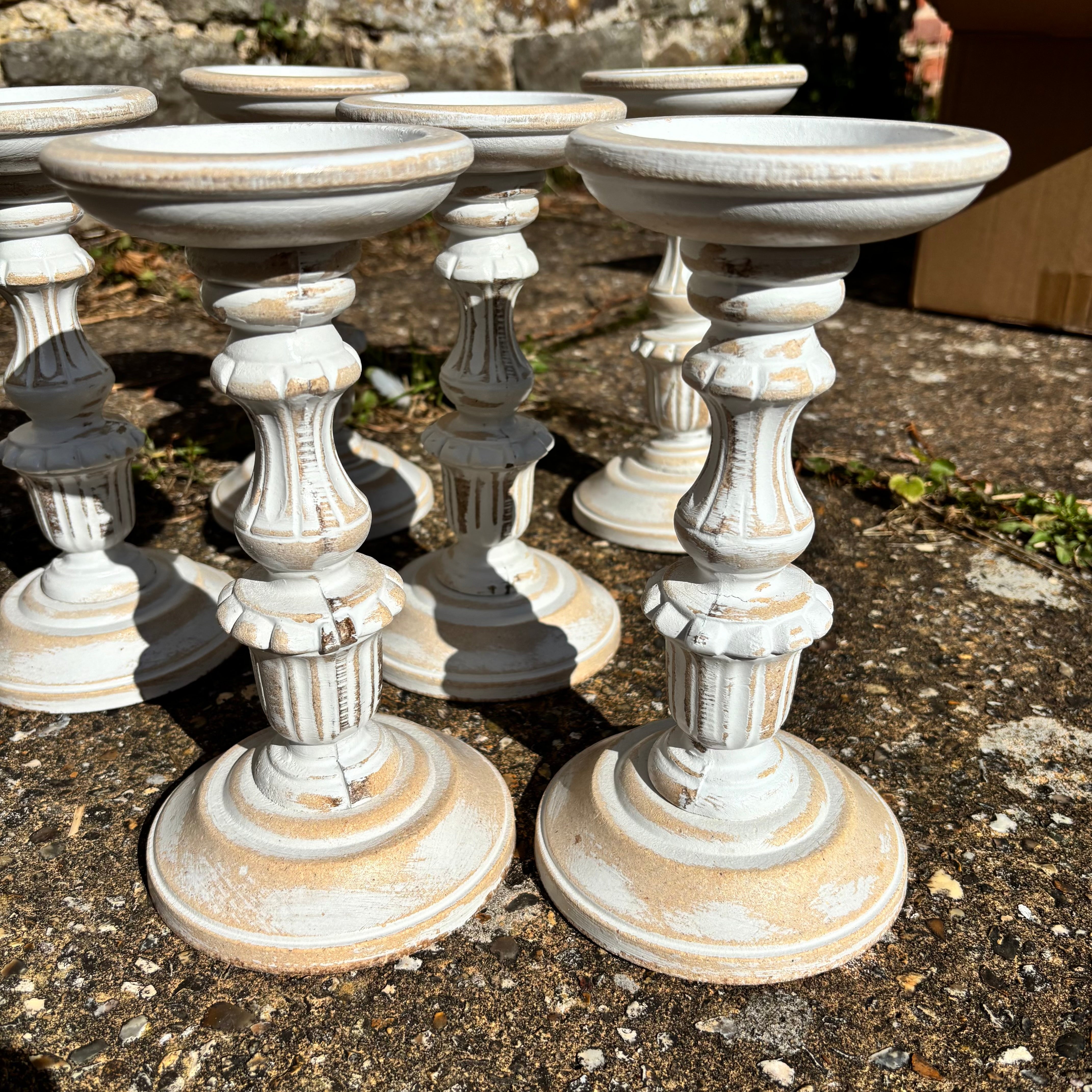wooden candlesticks for wedding tablescape hire