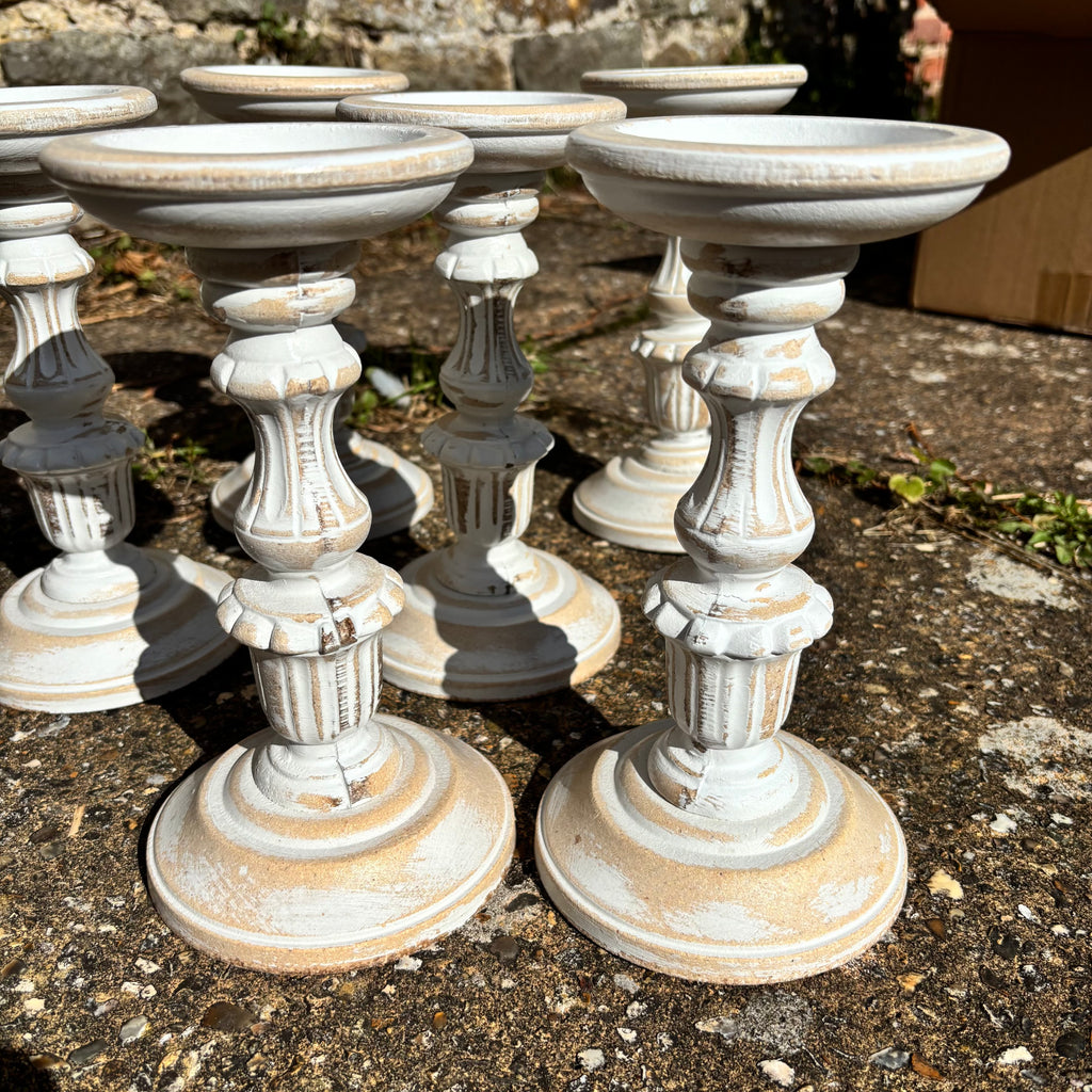 wooden candlesticks for wedding tablescape hire