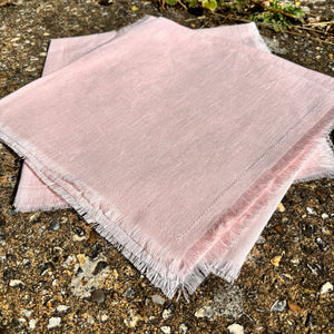 blush pink fringed napkins for wedding tableware hire