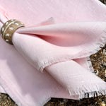Load image into Gallery viewer, blush pink fringed napkins for wedding tableware hire

