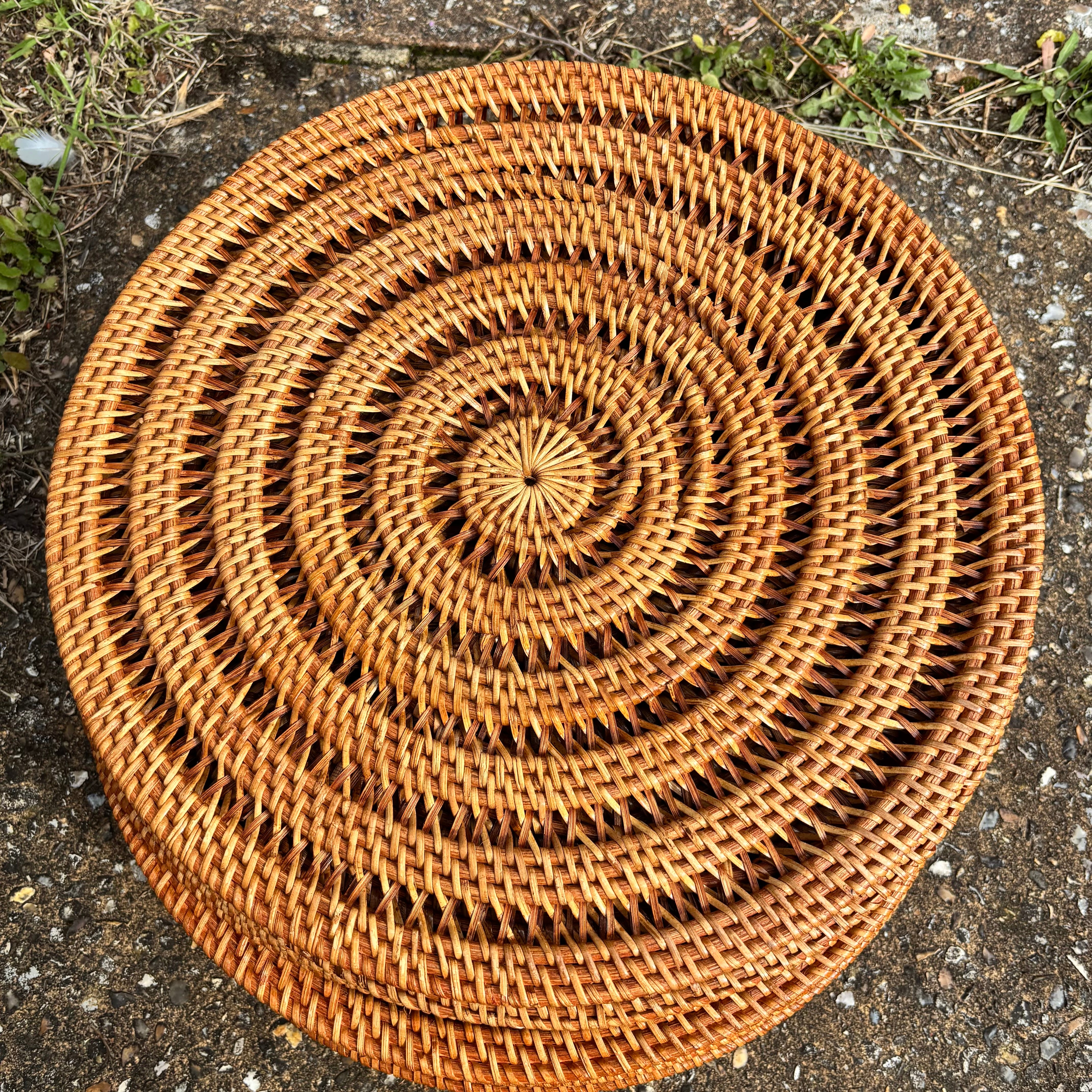 Wicker placemat or charger for wedding tablescape 