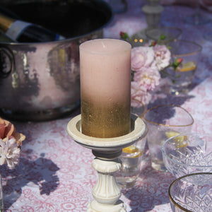 PINK SHIMMER PILLAR CANDLES - Pair