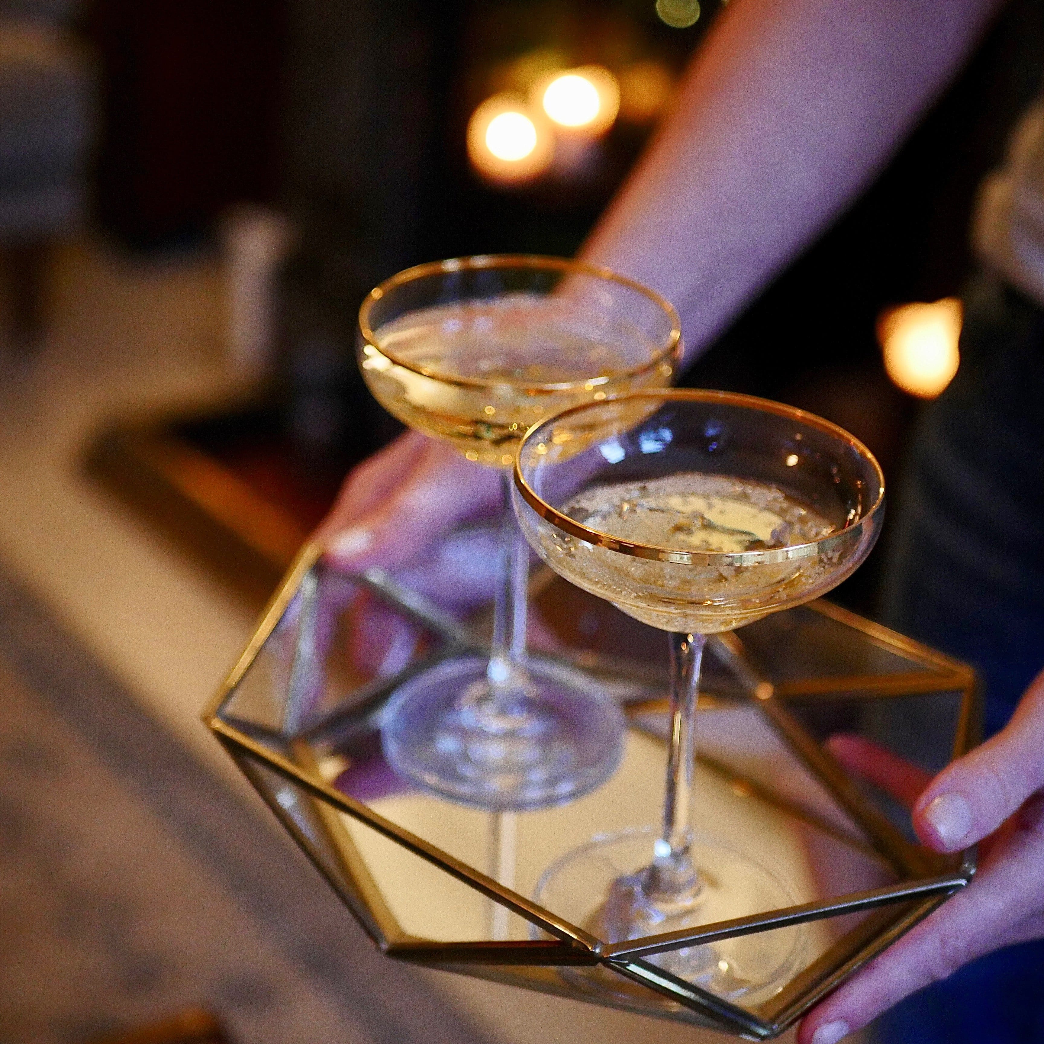 GATSBY CRYSTAL AND GOLD CHAMPAGNE COCKTAIL COUPES - Pair