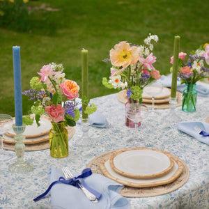 summer tablescape, coloured bud vases