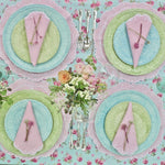 Load image into Gallery viewer, Summer Tablescape, wicker Les Ottomans plates, HMA Decor Linens, Rosebud tablecloth
