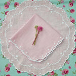 Load image into Gallery viewer, Pink scalloped linen placemat and napkin

