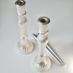 Load image into Gallery viewer, White Glass Candlesticks Silver Candles
