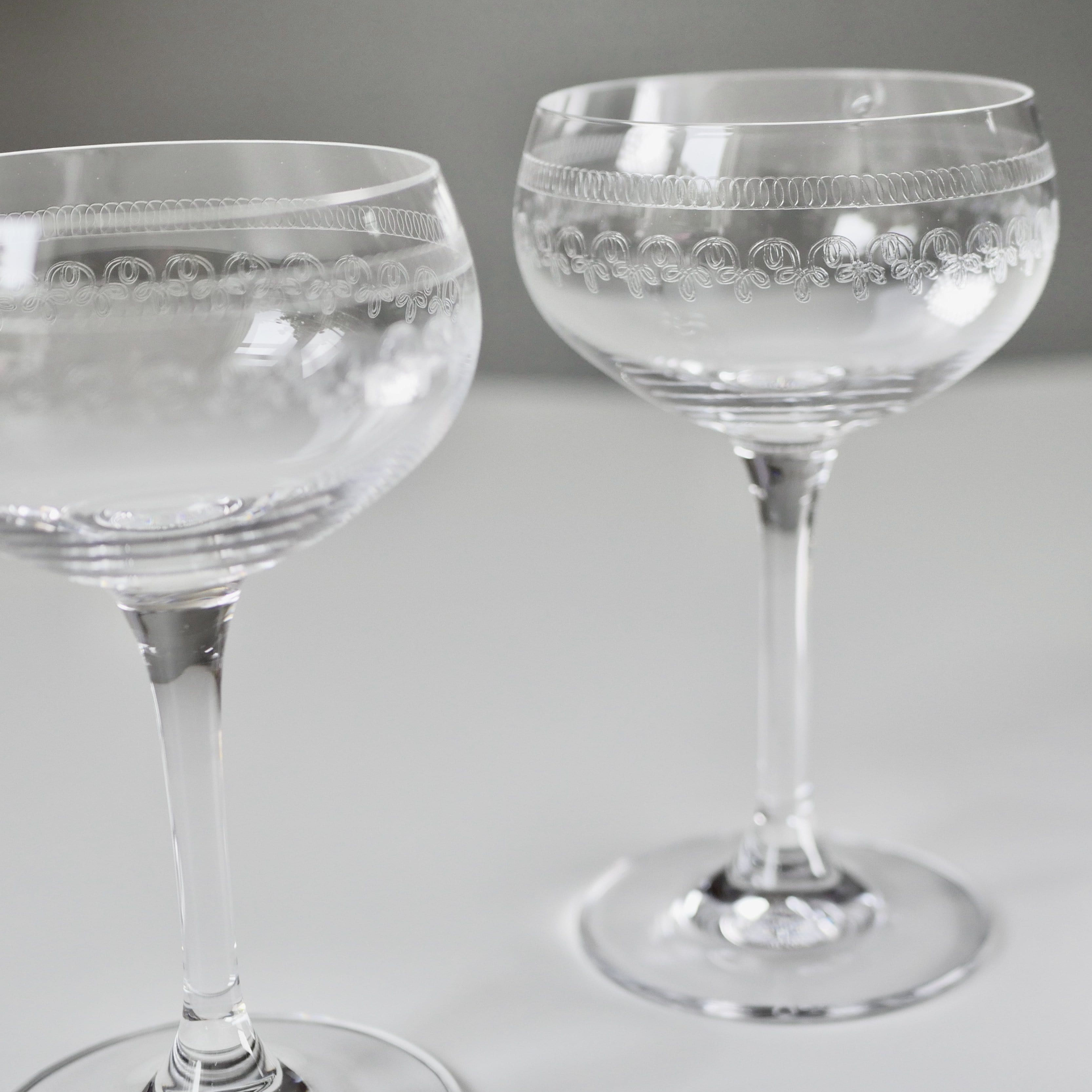 CLARISSA ETCHED CRYSTAL COUPES - Pair