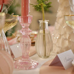 Load image into Gallery viewer, Pink Glass Talking Tables Candlesticks
