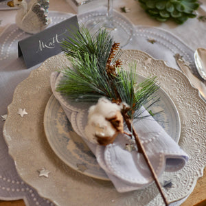 christmas tablescape blue, white and silver