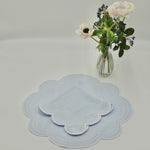 Load image into Gallery viewer, blue scalloped napkin and placemat set
