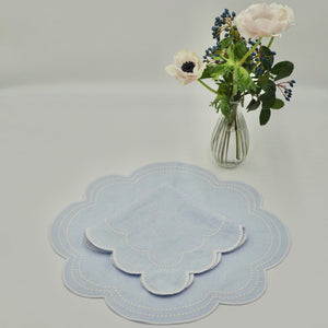 blue scalloped napkin and placemat set