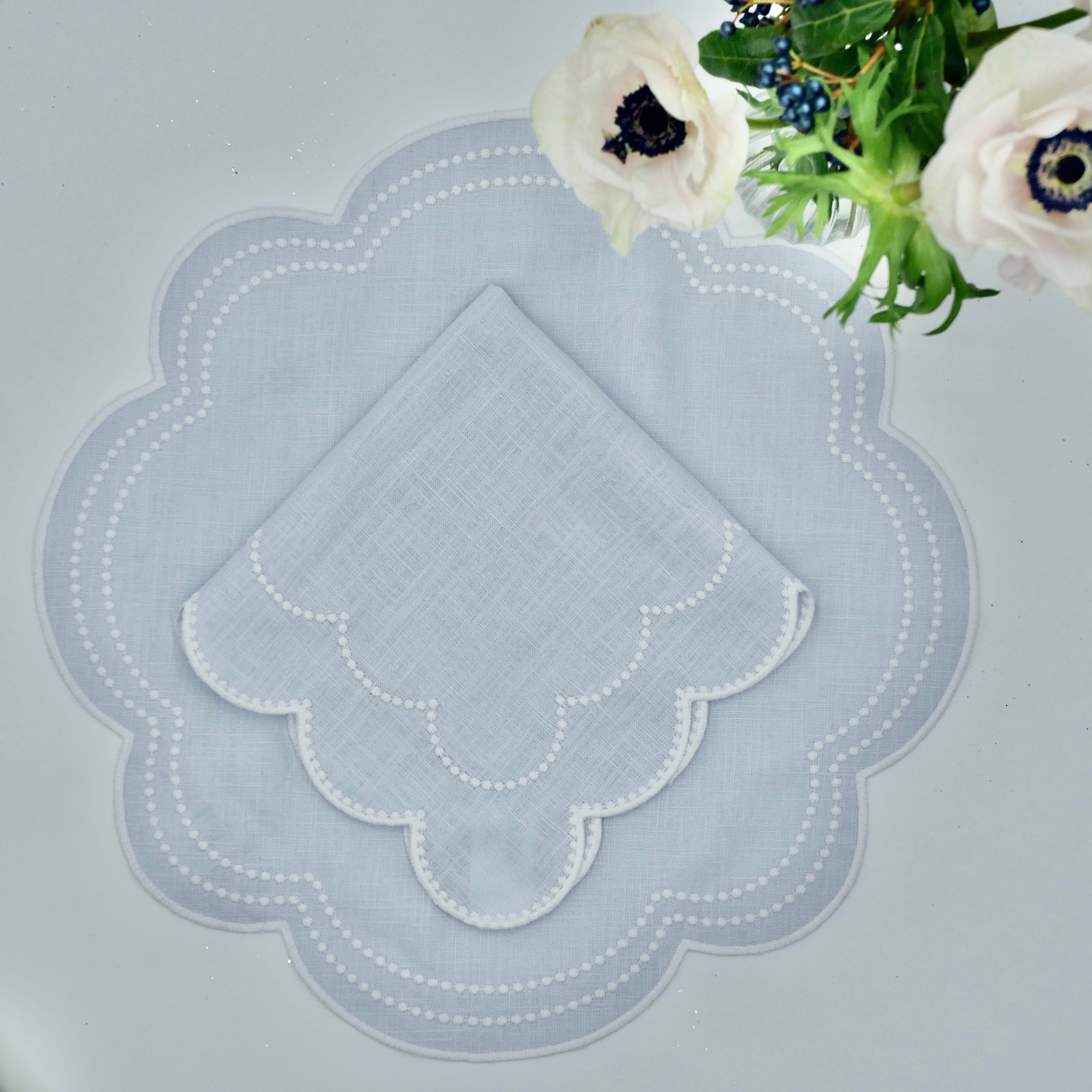 blue scalloped napkin and placemat