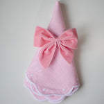 Load image into Gallery viewer, Pink Velvet Napkin Bow, Scalloped Linen Napkin
