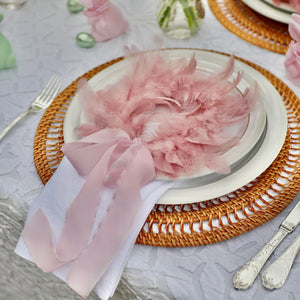 FEATHER WREATHS WITH SILK RIBBON - Pair