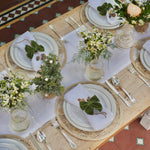 Load image into Gallery viewer, White French Linen Table Runner Botanical Christmas Tablescape
