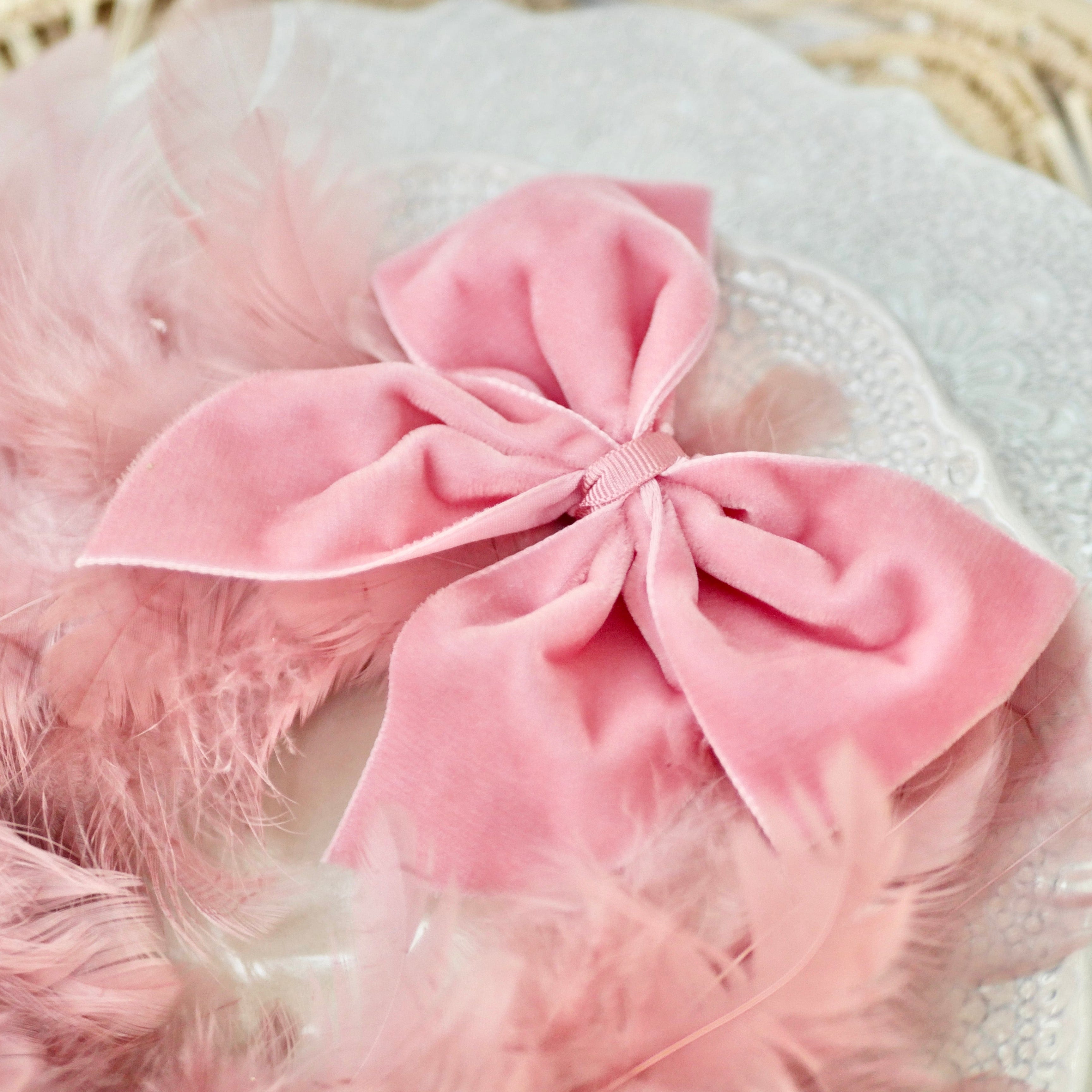 BABY PINK VELVET NAPKIN BOWS - Pair