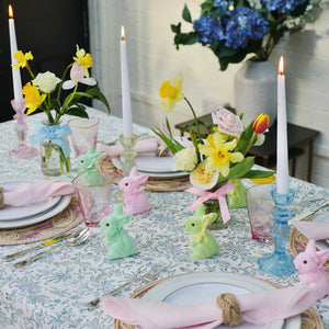 coloured candlesticks easter table